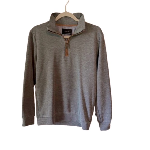 Zara Other - Zara Men's Charcoal Zip-Up with Suede trim/ Elbow Patch Sweater Size Small